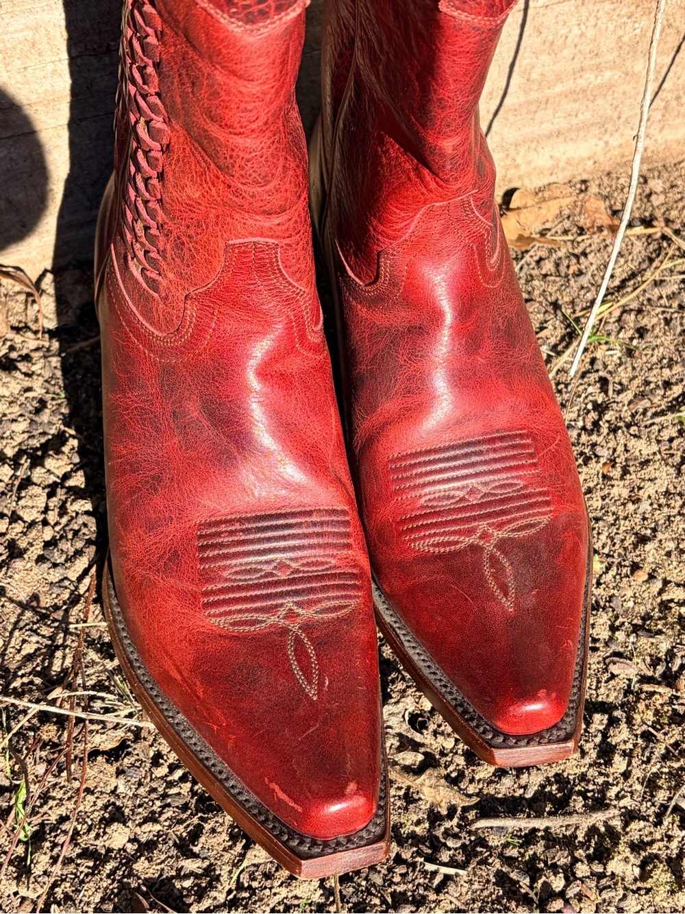 shyanne dark red leather woven western cowboy boots snip toe women’s size 8.5 - Picture 11 of 16